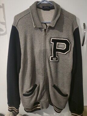 Polo by Ralph Lauren Gray and Black Varsity Bomber Jacket